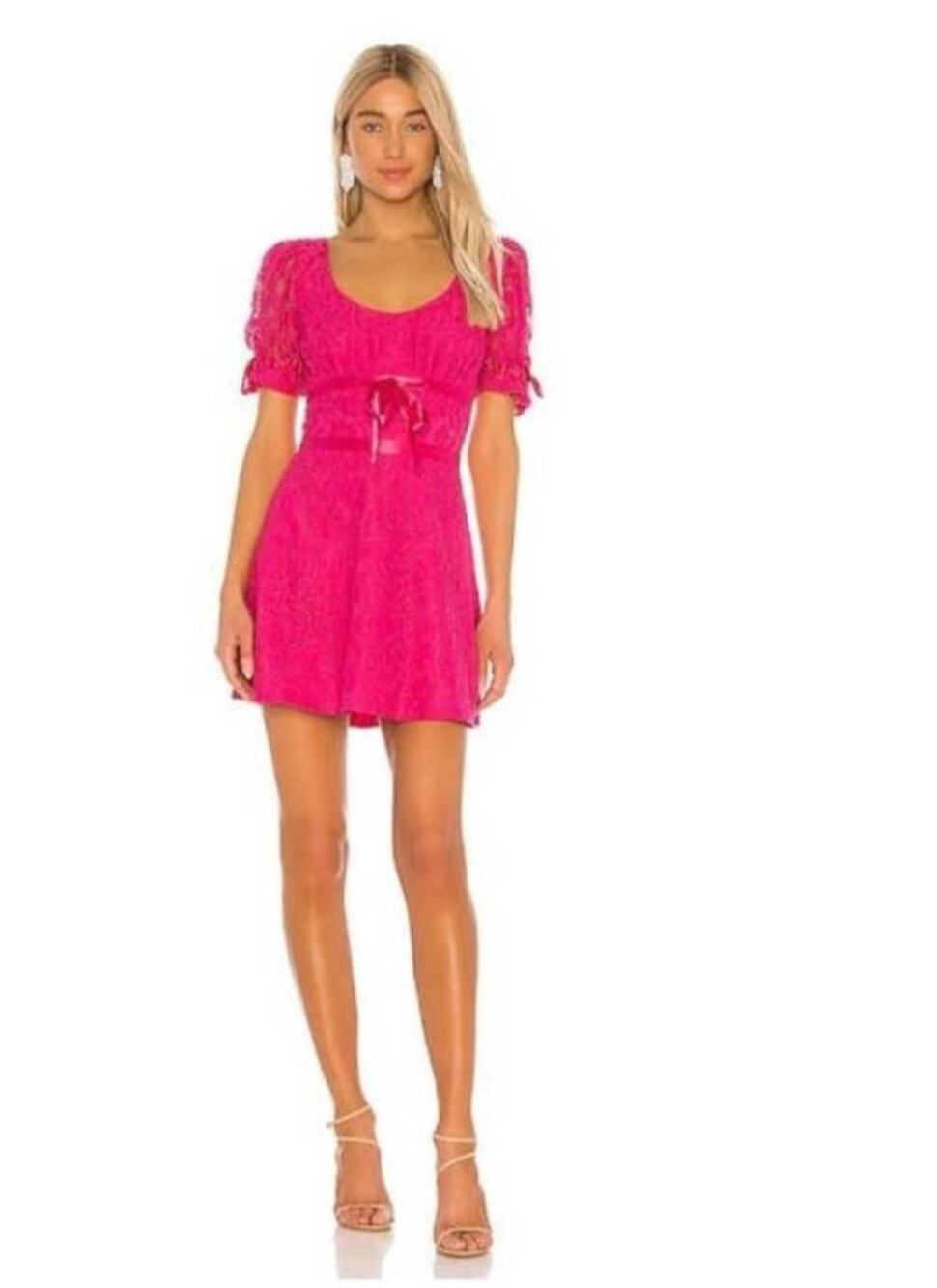 NWT Lovers + Friends Cloud Nine Pink Lace Puff Sleeve Mini Dress Small
